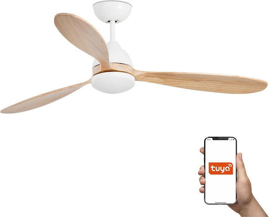 Faro Barcelona Poros L TUYA Deckenventilator 132cm mit Leuchte Weiß / Kiefer