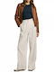 Herly Women's High-waisted Linen Trousers Striped White