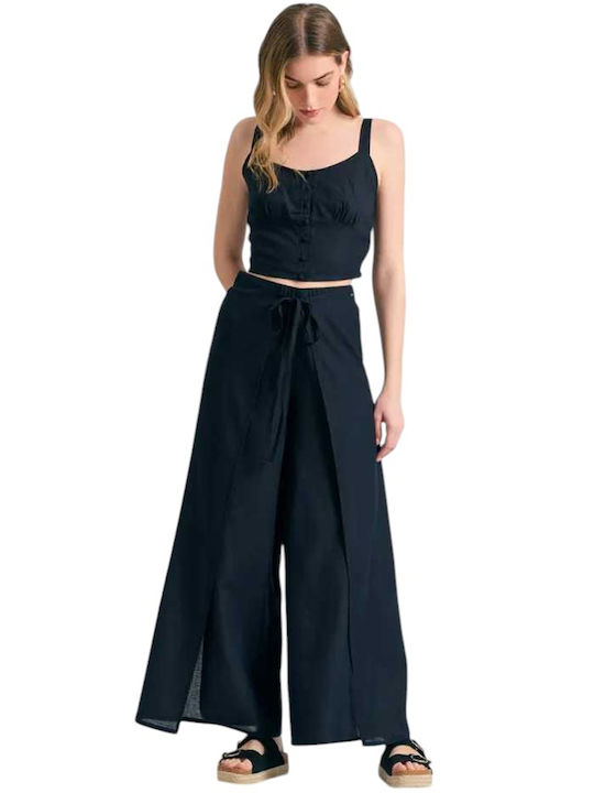 Funky Buddha Damen Stoff Hose mit Gummizug Schwarz