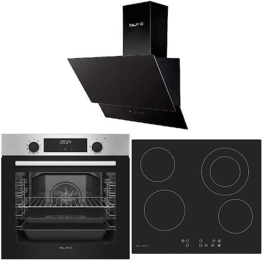 Set Cuptor Sf6855boi Inox 76lt + Plită Ceramică Sf6822hv5 + Hota Sf6610 Negru Control Silifo