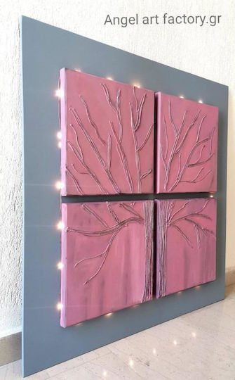 Embossed Quadruple Panel Tree Wood Light Painting