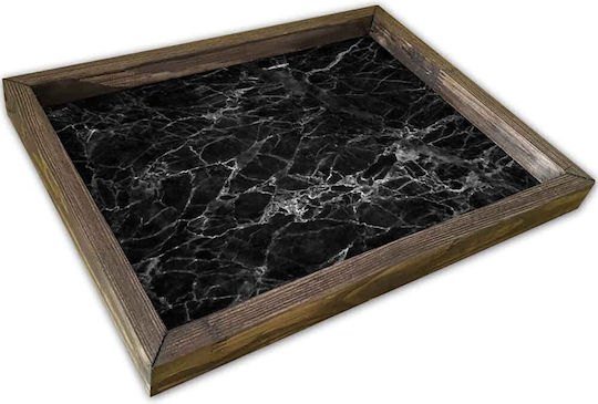 Serviertablett 847trx0203 30x40cm Marmor-Effekt Schwarz-Walnuss Hermia MDF-Holz