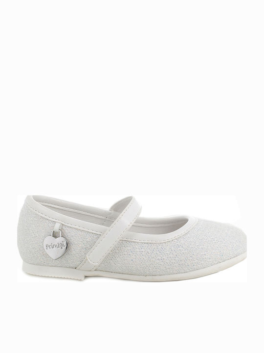 Kids Leather Ballerinas with Hoop & Loop Closure White