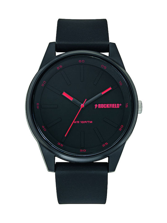 Ruckfield Herrenuhr 44mm Batterie mit Schwarz Kautschukarmband