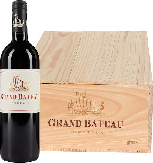 Holzkiste mit 6 Flaschen Grand Bateau Rotwein 750 ml