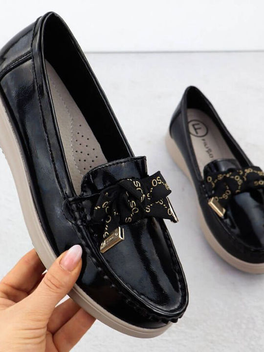 Leder Damen Mokassins in Schwarz Farbe