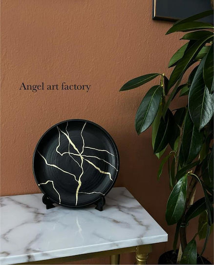 Farfurie Ceramică Negru Auriu Model Marmură