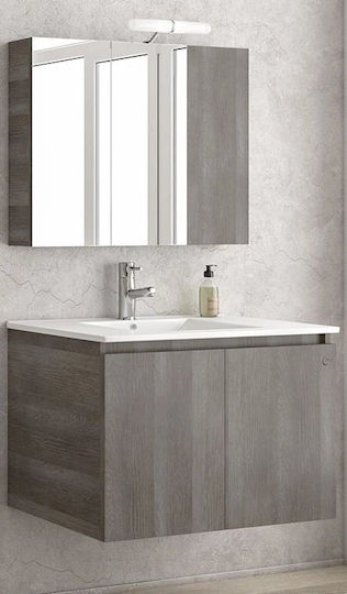 Set mobilier baie chiuvetă oglindă simplă Drop Verona 75 cm gri deschis