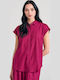 Women's Monochrome Short Sleeve Shirt Fuchsia