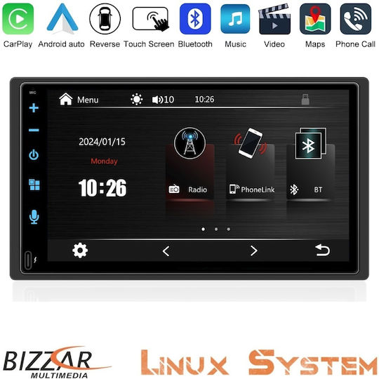 Bizzar Sistem Audio Auto 2DIN (Bluetooth/USB/WiFi/GPS/Apple-Carplay/Android-Auto) cu Ecran Tactil 6.9"
