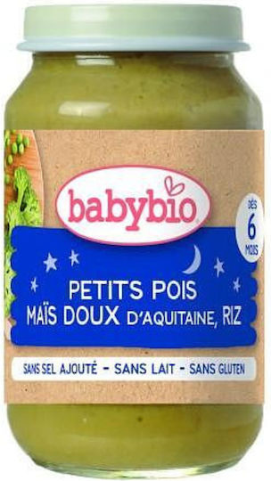 Babybio Пюре от плодове и зеленчуци с вкус Грах - Сладка царевица и ориз 200гр за 6+ месеца