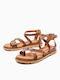Leder Flache Damen Sandalen Tabac