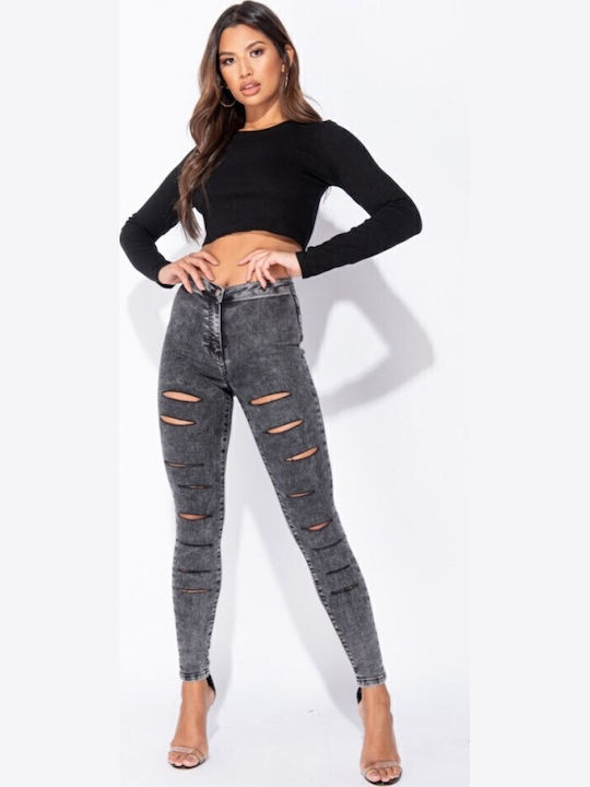 Rouxaki High Rise Women's Jean Pants With Rips