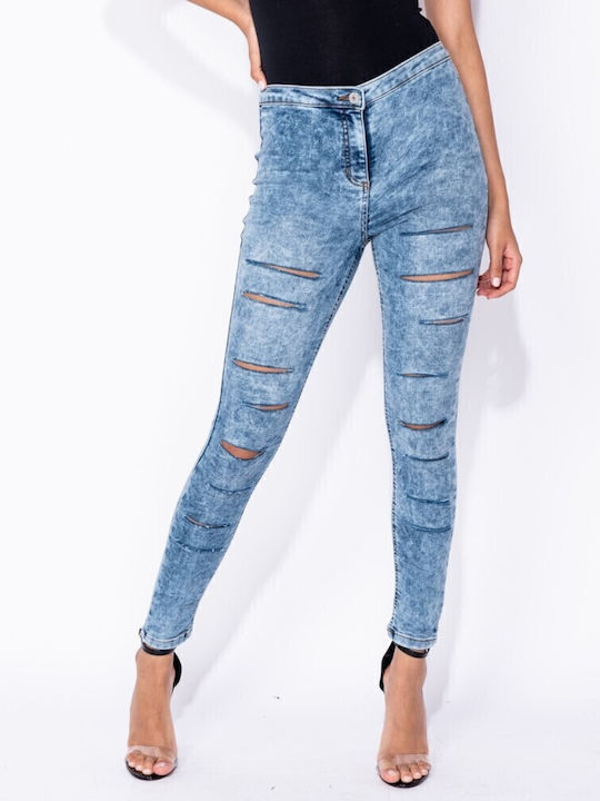 Blugi de damă cu tăieturi cu croială skinny Blue