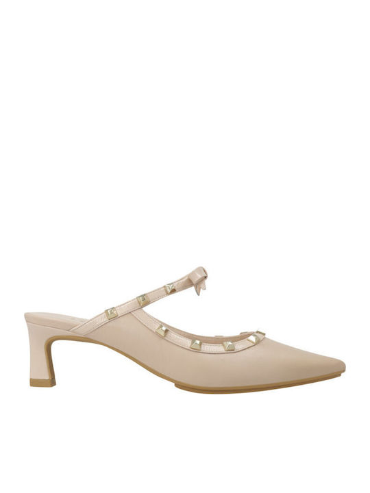 Leder Pumps mit Riemchen & mittelhoher Absatz Rosa