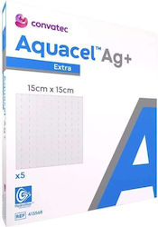 Convatec Aquacel Extra Ag+ Hydrofiber Medizinische Gaze 15x15cm 5 Stück