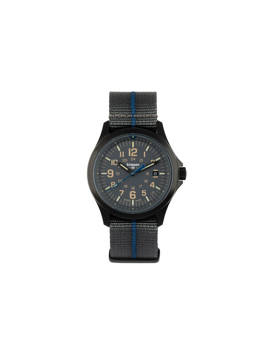 Traser Herrenuhr Batterie mit Gray Stoffarmband