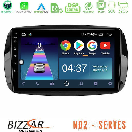 Bizzar Auto-Audiosystem für Smart FürZwei / FürVier 2015 (Bluetooth/USB/WiFi/GPS/Apple-Carplay/Android-Auto) mit Touchscreen 9"