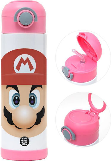 Koupakoupa Super Mario Sticlă Pentru Copii Super Mario Oțel Inoxidabil Cu Pai Roz 500ml