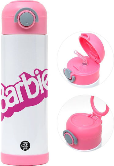Koupakoupa Barbie Sticlă Pentru Copii Barbie Din Oțel Inoxidabil Cu Pai Roz 500ml