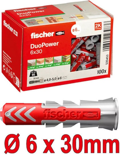 Fischer 535453 Duopower Plastic Plug Ø6x30mm 100 Pcs
