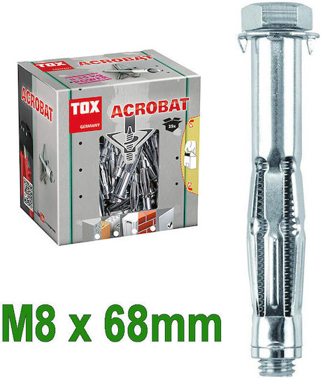 Tox 035101181 Acrobat M8x68mm Metal Drywall Anchor Articulated Screw Hex Head