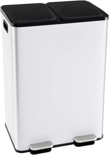Costway Recycling Waste Bin Made of Stainless Steel with Pedal 48x38x69cm White