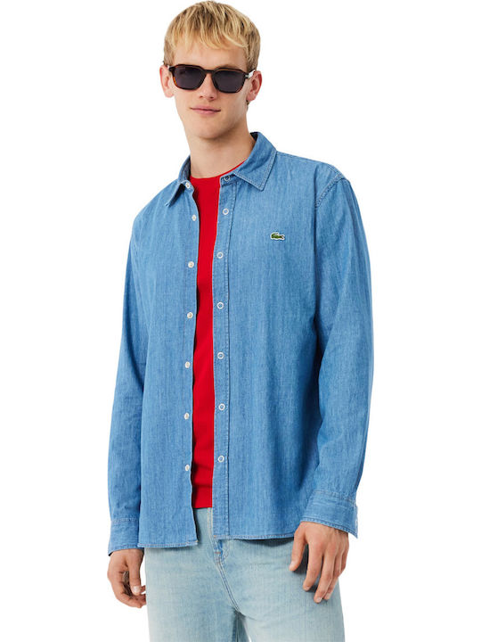 Μακρυμάνικo Τζιν Πουκάμισο σε Στενή Γραμμή Denim