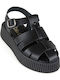 Δερμάτινα Γυναικεία Σανδάλια Flatforms Μαύρα