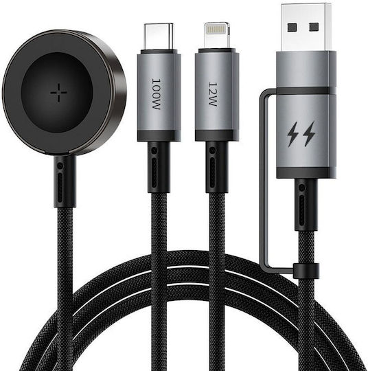 Wiwu Data Regular USB to Lightning / Type-C Cable Μαύρο