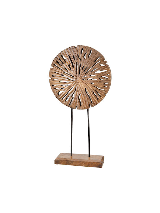 Stand Relief Round Disk Mango Ξύλο Μαύρο Brown Pu 24x8x47cm