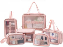 Travel Cosmetic Bag Set Tecos 6 Different Sizes Waterproof Pink