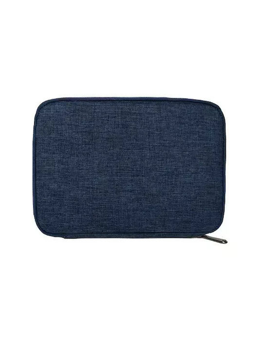 Geantă textilă pentru depozitarea cablurilor, căștilor, accesoriilor electronice Tecos, închidere cu fermoar, curele elastice, impermeabilă, 24,5x18x10cm, albastru