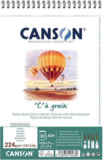 Μπλοκ Canson Σπιραλ Σχεδίου Ca Grain A5+ 224gr 30φ