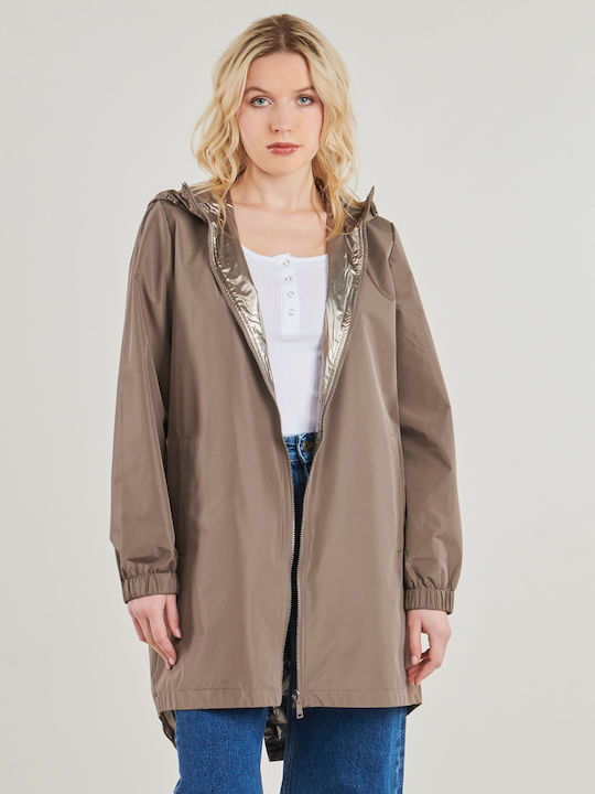 Women's Long Parka Jacket Double Sided for Spring or Autumn Metallic