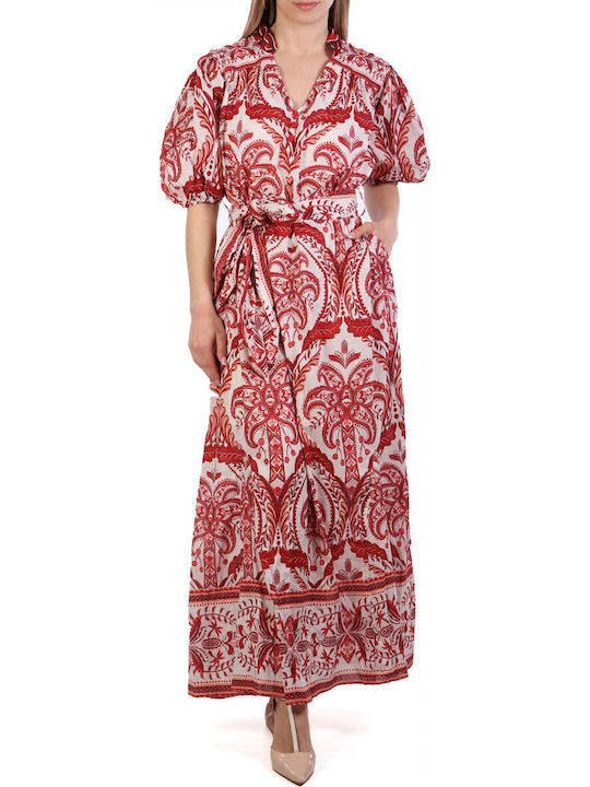 Summer Maxi Ecru-Red Dress