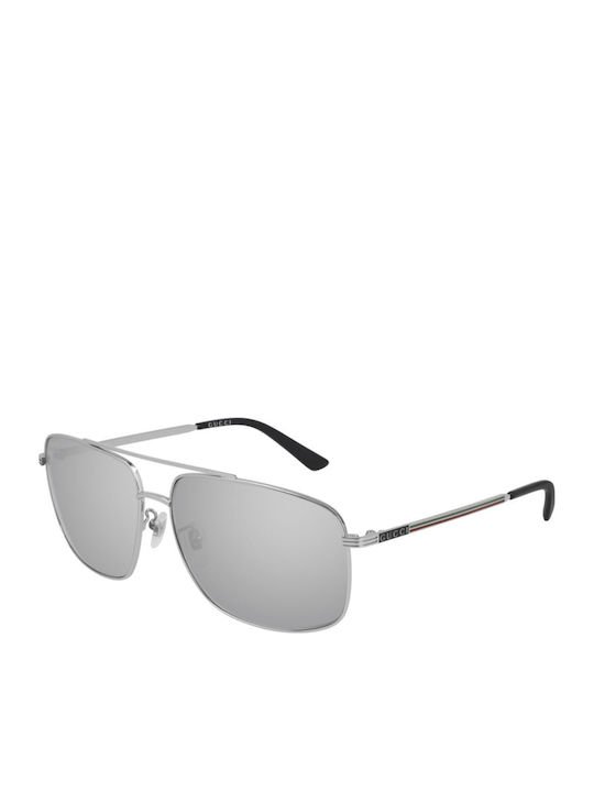 Gucci Men's Sunglasses with Silver Metal Frame and Silver Mirror Lens