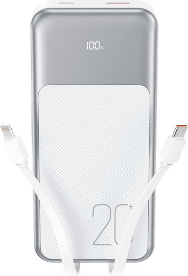 XO PR249 Power Bank 20000mAh 20W mit USB-A Ausgangsanschluss und USB-C Ausgangsanschluss Schnellladung Weiß