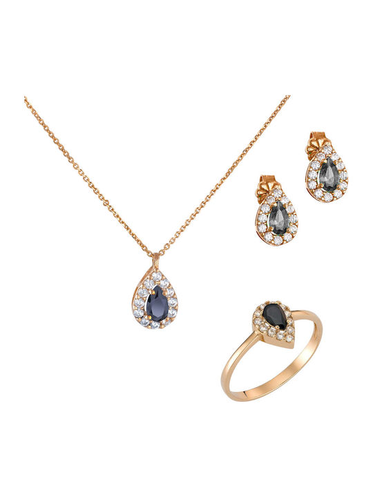 Ioannis Kosmima Set with Necklace , Earrings & Ring from Rose Gold with Stones