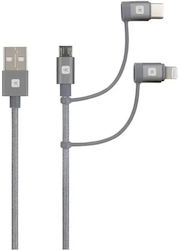 Skross 3 In 1 Cable Usb-a Usb-c Lightning Micro Usb Metal Braided 0.3 M