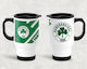 Panathinaikos Ποτήρι Θερμός Ανοξείδωτο / Πλαστικό 415ml Λευκή, Μαύρη με Λαβή και Καλαμάκι