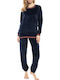 Pink Label Χειμερινό Γυναικείο Σετ Πιτζάμας Fleece Dark Blue