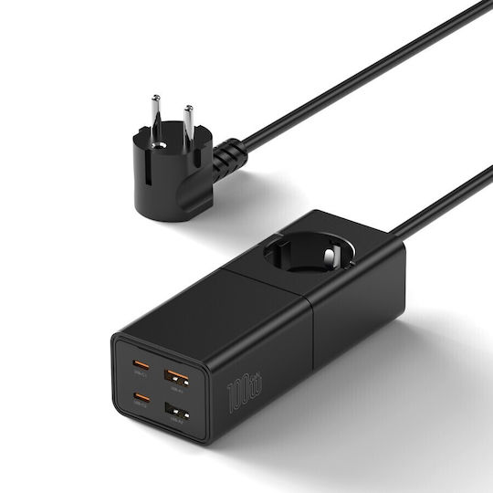 Wiwu Βάση Φόρτισης GaN με 2 Θύρες USB-A και 2 Θύρες USB-C 100W Power Delivery σε Μαύρο χρώμα (S004)