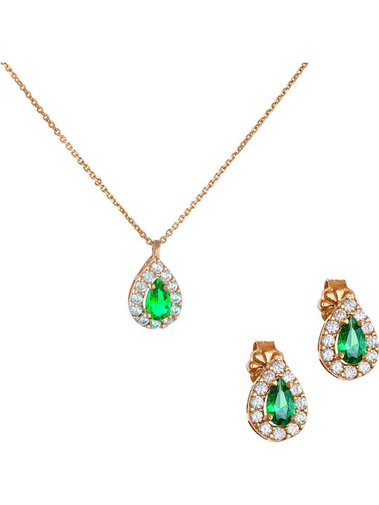 Ioannis Kosmima Set with Necklace & Earrings from Rose Gold with Stones