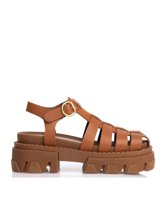 Leder Flache Sandalen für Damen in Tabac Braun Farbe