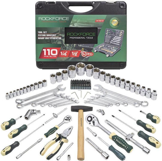 Rockforce 1/2'' & 1/4'' Socket Set 110 Pieces 41101-5