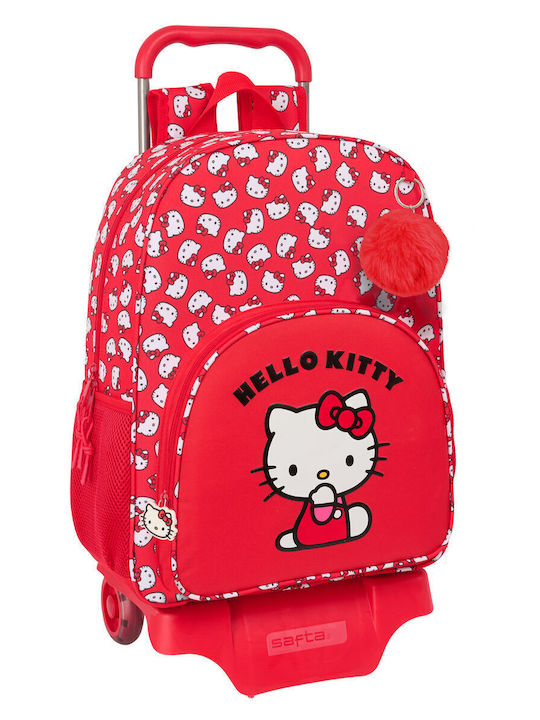 Hello Kitty Σχολική Τσάντα Τρόλεϊ Δημοτικού Λευκή με Θήκη για Παγούρι