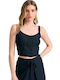 Women's Summer Crop Top Linen Black