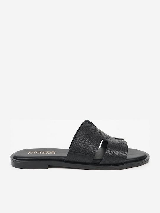 Leather Women's Flat Sandals in Black Color