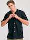 Short-sleeved Linen Shirt in Wide Line Black